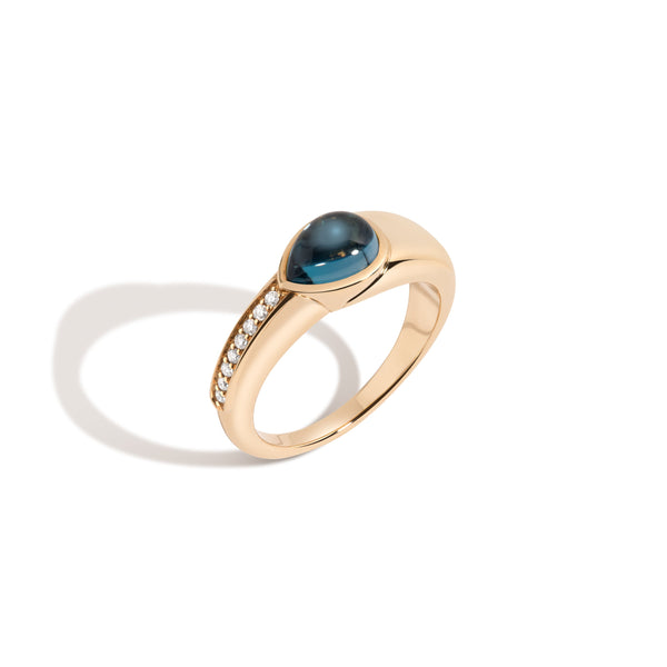 18k Yellow Gold Blue Topaz Diamond Stackable Ring HA23-R001 Halleh Jewelry