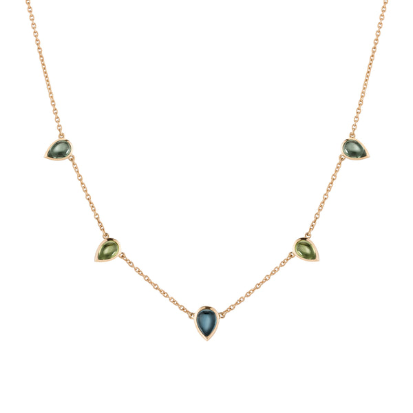 18k Yellow Gold Blue Topaz Tourmaline Peridot Multi Gem Necklace HA23-N002 - Halleh Jewelry