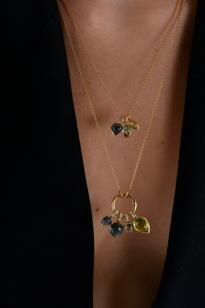 18k Yellow Gold Blue Topaz Tourmaline Peridot Swirl Pendant And Multigem Latch Necklace - Halleh Jewelry