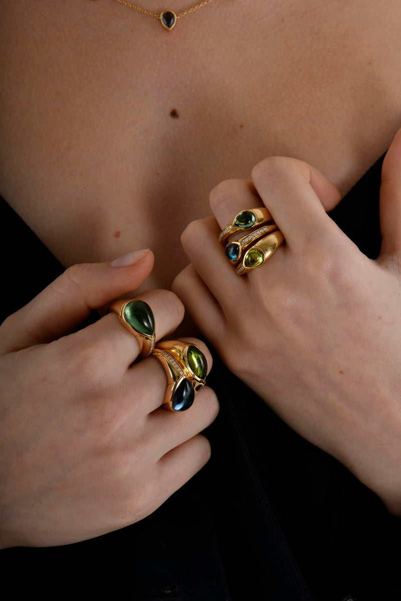 18k Yellow Gold Cocktail and Stackable Bonbon Rings - Halleh Jewelry