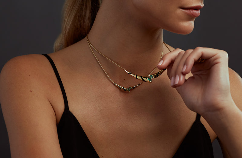 Mini Echo Wave Necklace - Emeralds