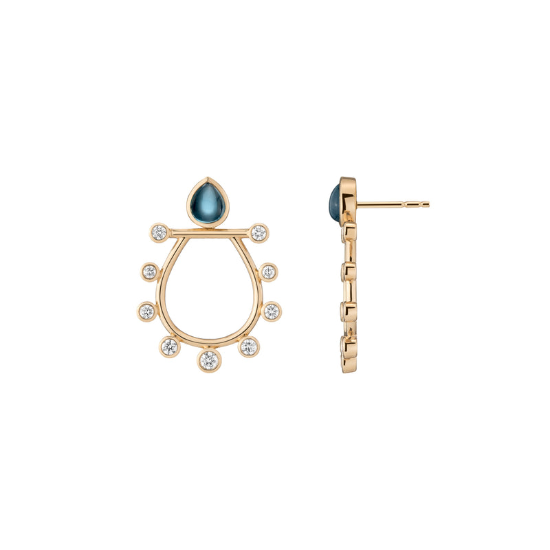 18k Yellow Gold Blue Topaz Diamond Halo Earrings HAL23-E005 Halleh Jewelry