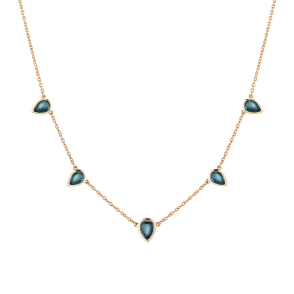 18k Yellow Gold Blue Topaz Multigem Necklace HA23-N001 Halleh Jewelry