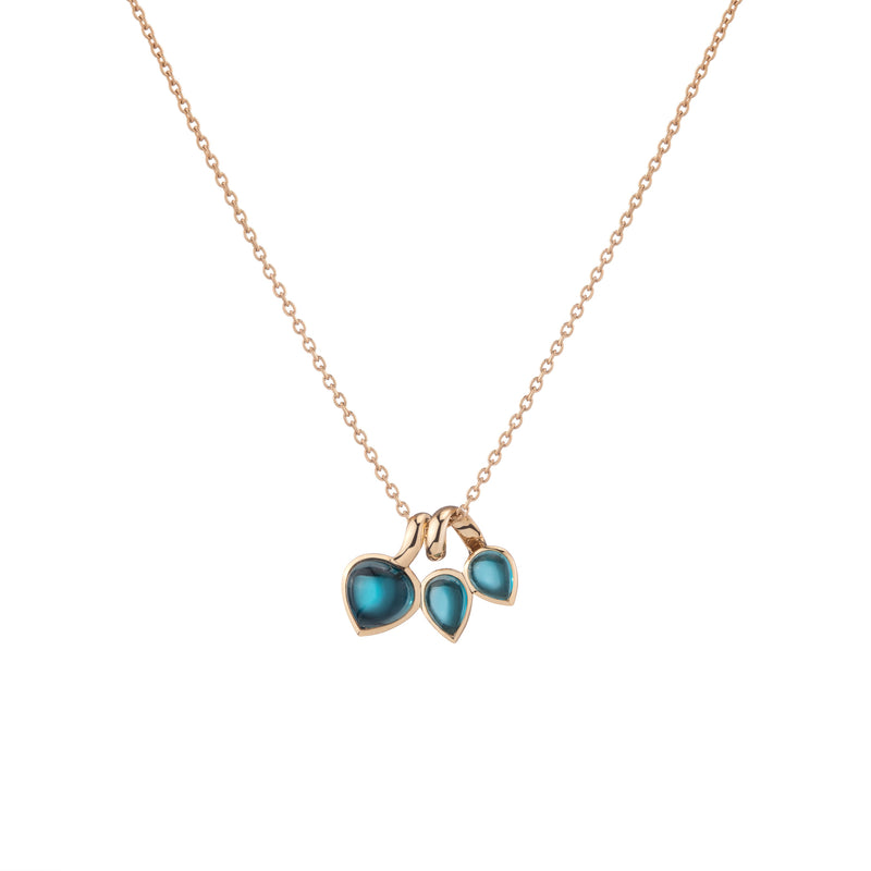 18k Yellow Gold Blue Topaz Triplet Necklace HA23-N003 Halleh Jewelry