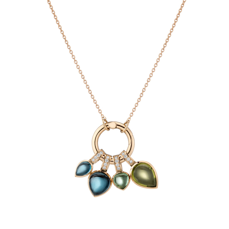 18k Yellow Gold Blue Topaz Tourmaline Peridot Multi Gem Latch Pendant Necklace HA23-N005 Halleh Jewelry