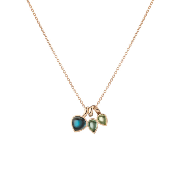18k Yellow Gold Blue Topaz Tourmaline Peridot Triplet Necklace HA23-N004 Halleh Jewelry