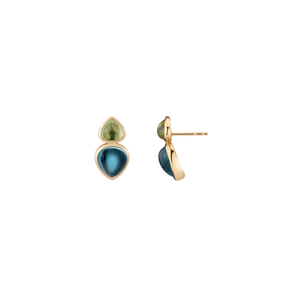 18k Yellow Gold Peridot Blue Topaz Earrings HAL23-E001 Halleh Jewelry