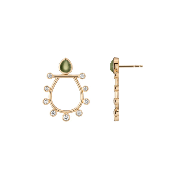 18k Yellow Gold Peridot Diamond Halo Earrings HAL23-E006 Halleh Jewelry