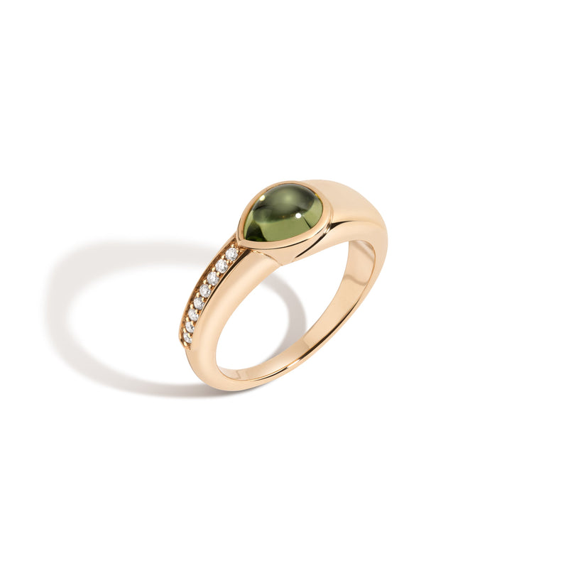 18k Yellow Gold Peridot Diamond Stackable Ring HA23-R002 Halleh Jewelry