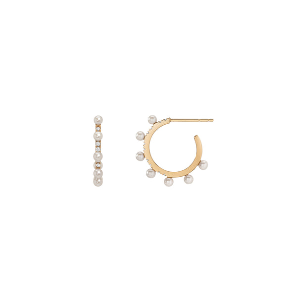 Spikey Pearl Hoop Earrings - White Diamond