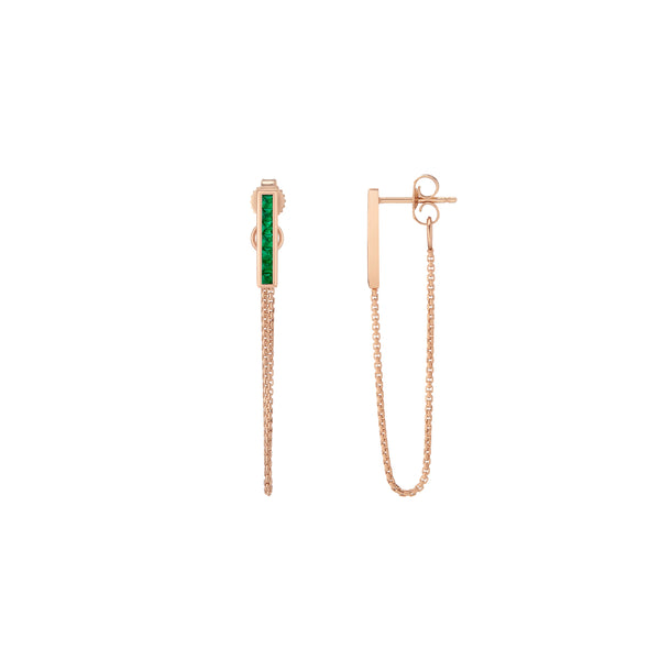 Channel Bar Chain Earrings - Emerald